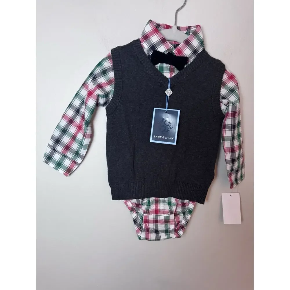 Andy & Evan 3 Piece Sweater Vest Set 18-24M NWT